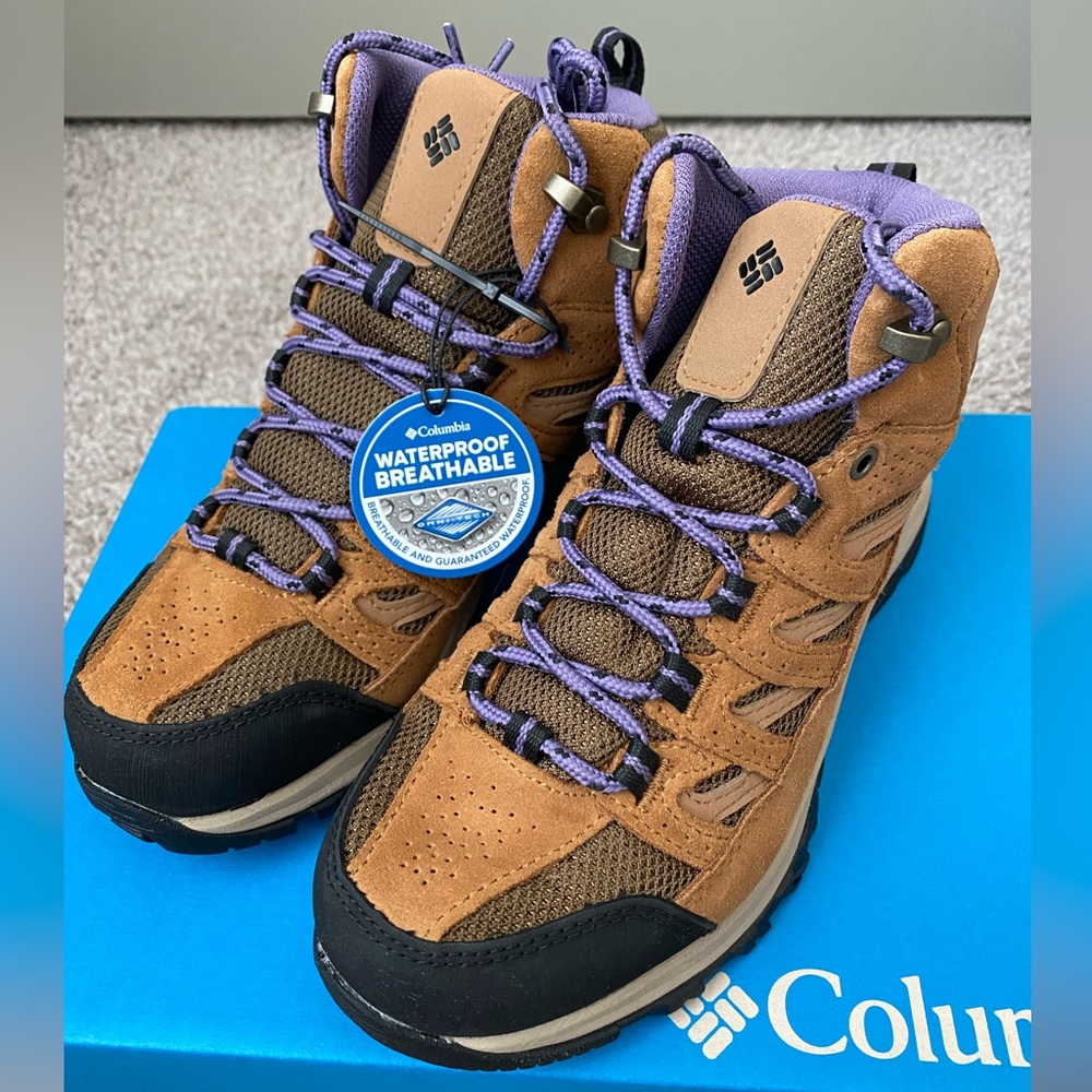 Columbia Crestwood Mid Waterproof Hiking Boot in Dark Truffle, Plum Purple | 6